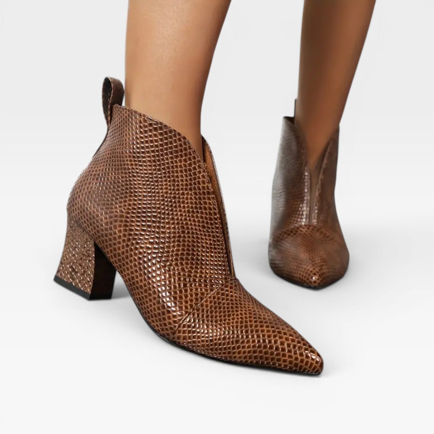 Women’s Croc Effect Ankle Boots – Elegant Pointed Toe Heeled Boots