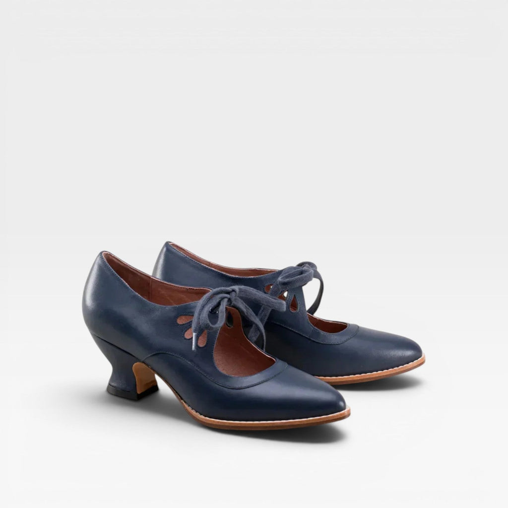 Women’s Leather Lace-Up Heels – Elegant Vintage Low Heel Pumps