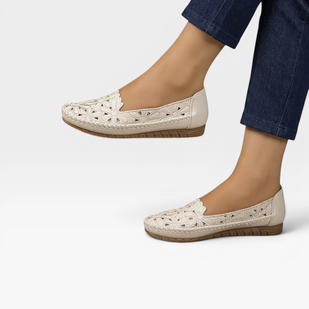 Women's Boho Floral Cutout Flats – Comfortable Slip On Everyday Shoes