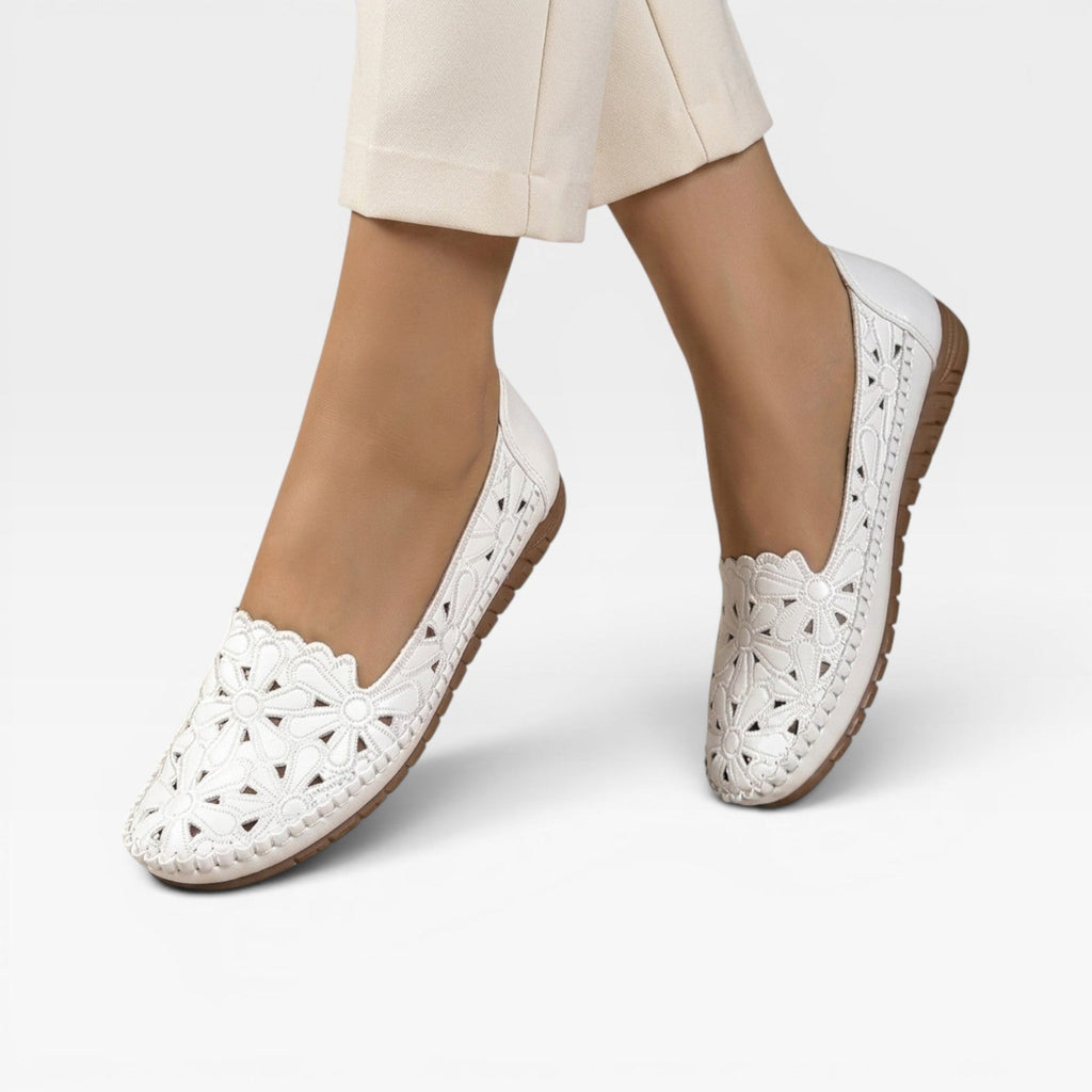 Women's Boho Floral Cutout Flats – Comfortable Slip On Everyday Shoes