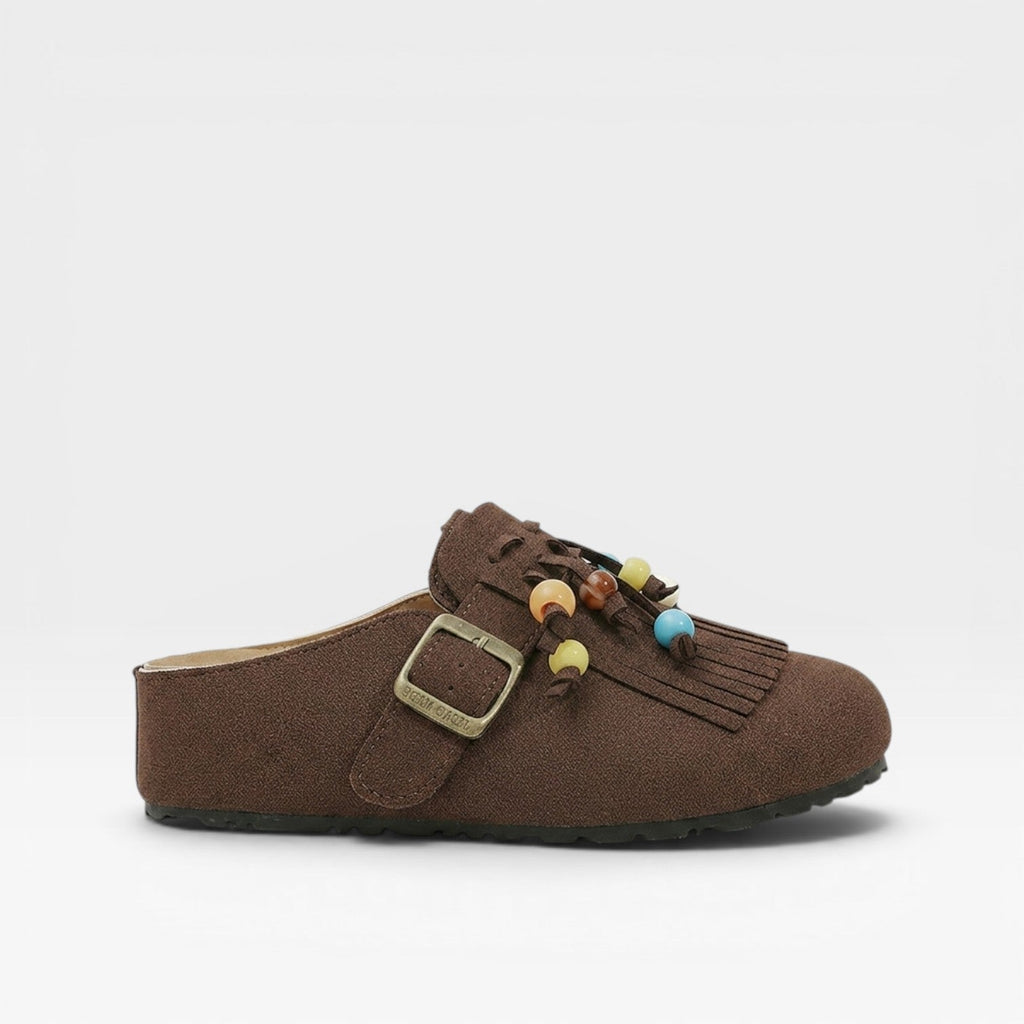 Women’s Suede Boho Clogs – Slip-On Fringe Mules