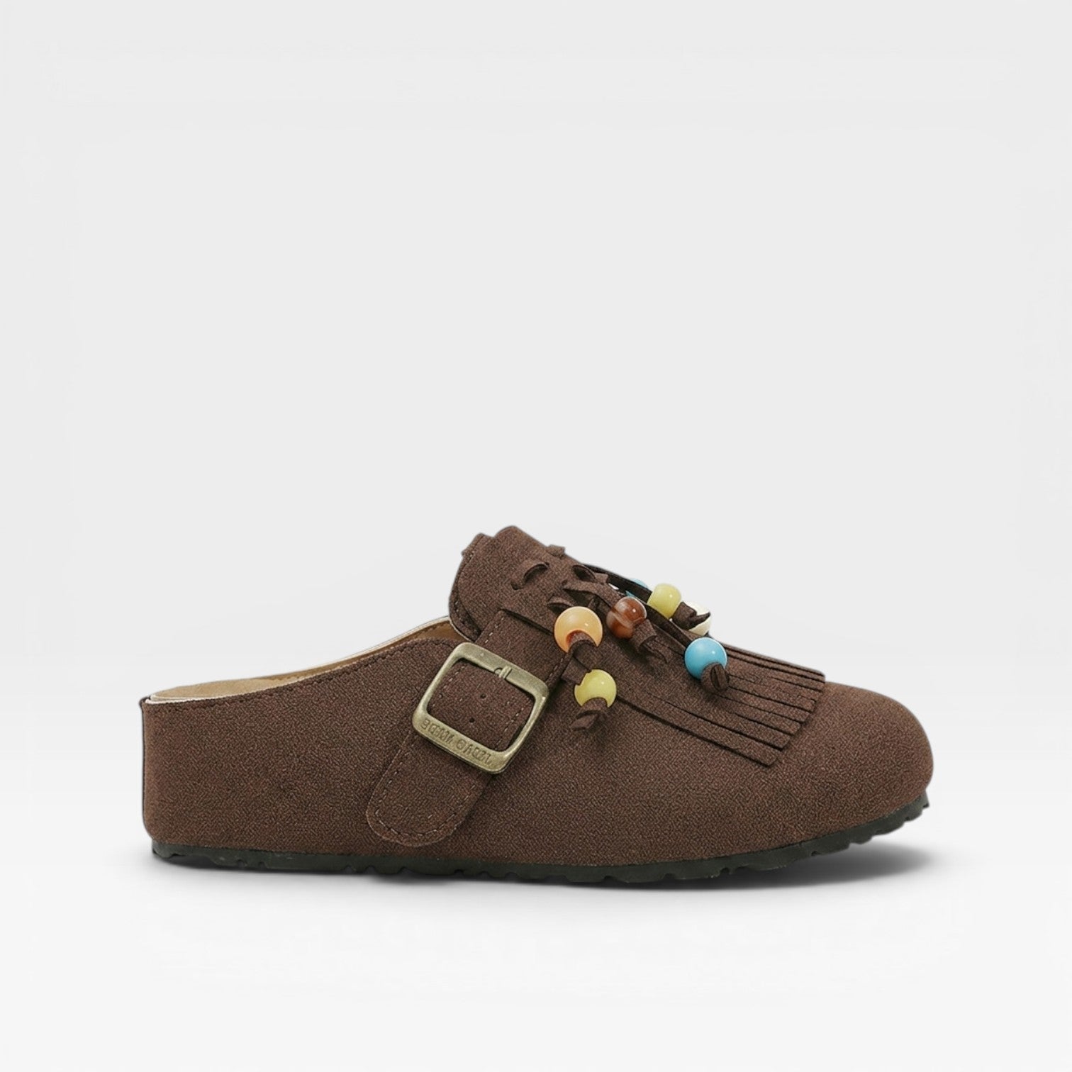 Women’s Suede Boho Clogs – Slip-On Fringe Mules