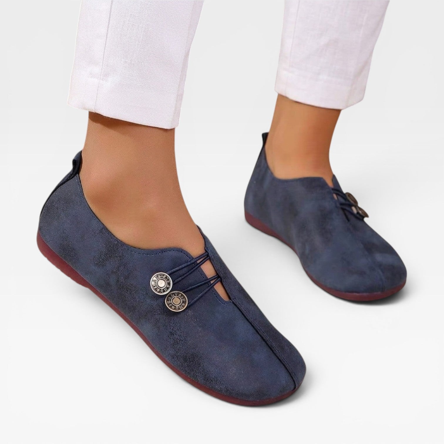 Women's Soft Slip On Flat Shoes – Vintage Button Comfortable Loafers