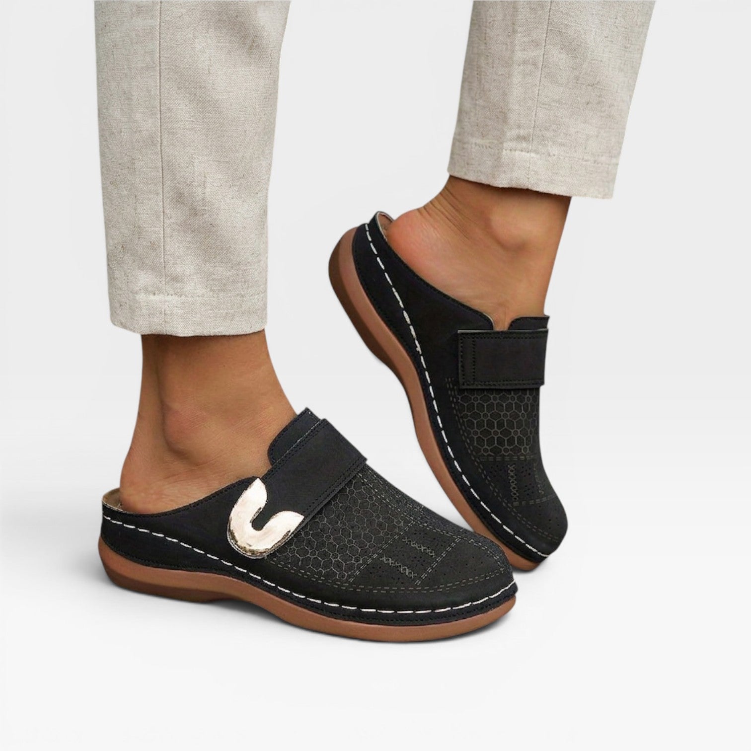 Women's Soft Leather Look Mules – Comfortable Slip On Closed Toe Shoes