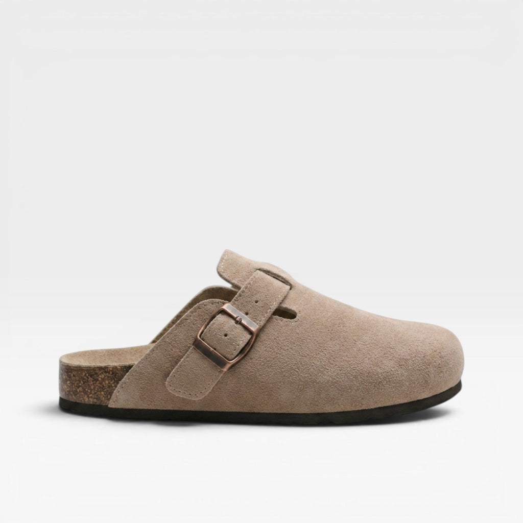 Women's Suede Cork Clogs – Comfortable Slip On Closed Toe Mules