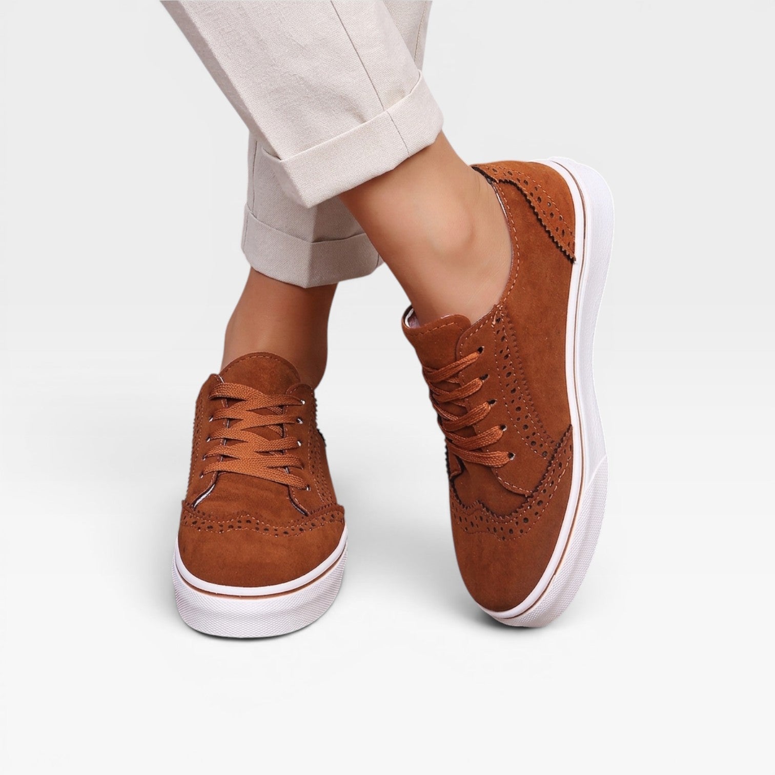 Women's Lace Up Brogue Trainers – Comfortable Suede Look Platform Shoes