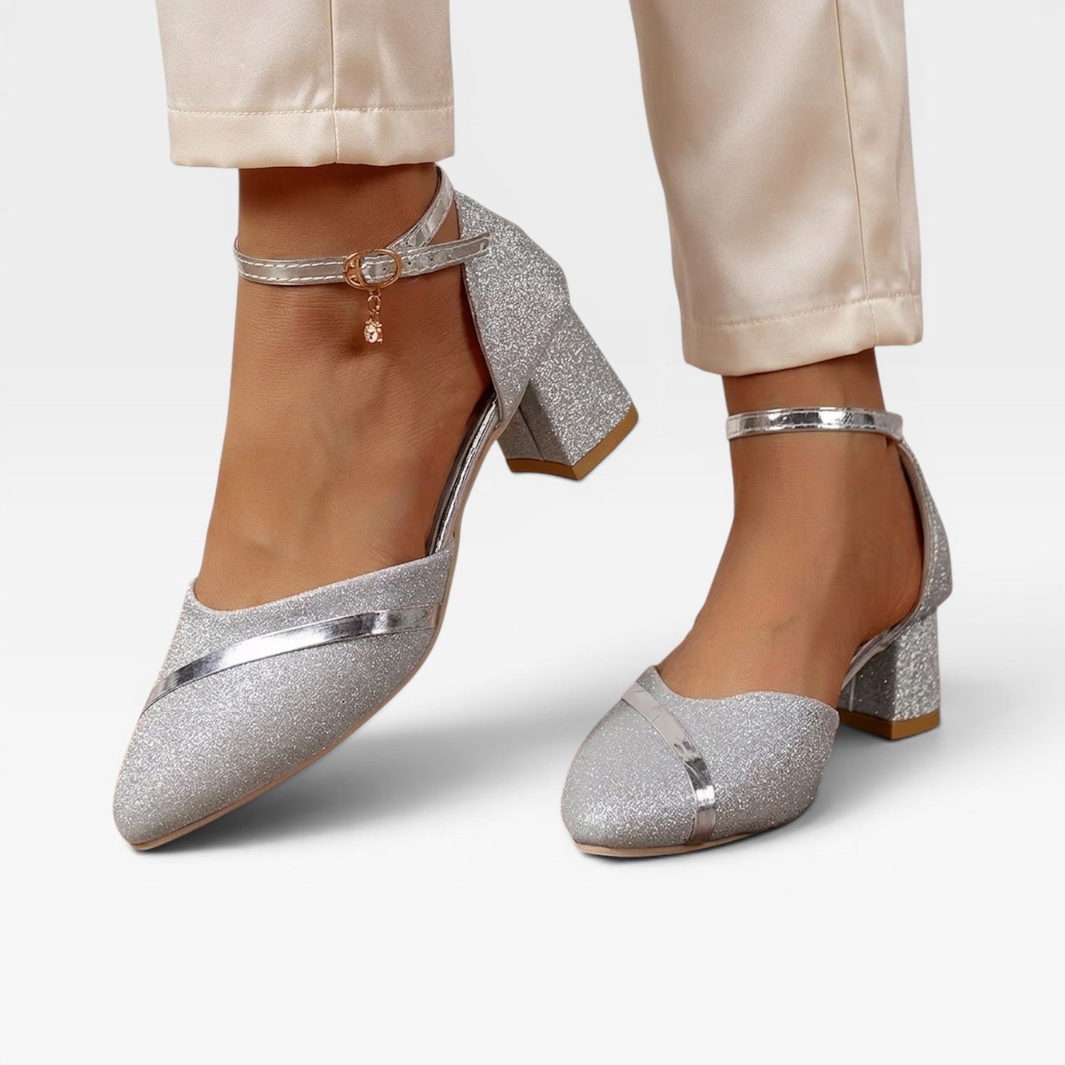 Women's Block Heel Ankle Strap Pumps – Closed Toe Wedding Occasion Shoes