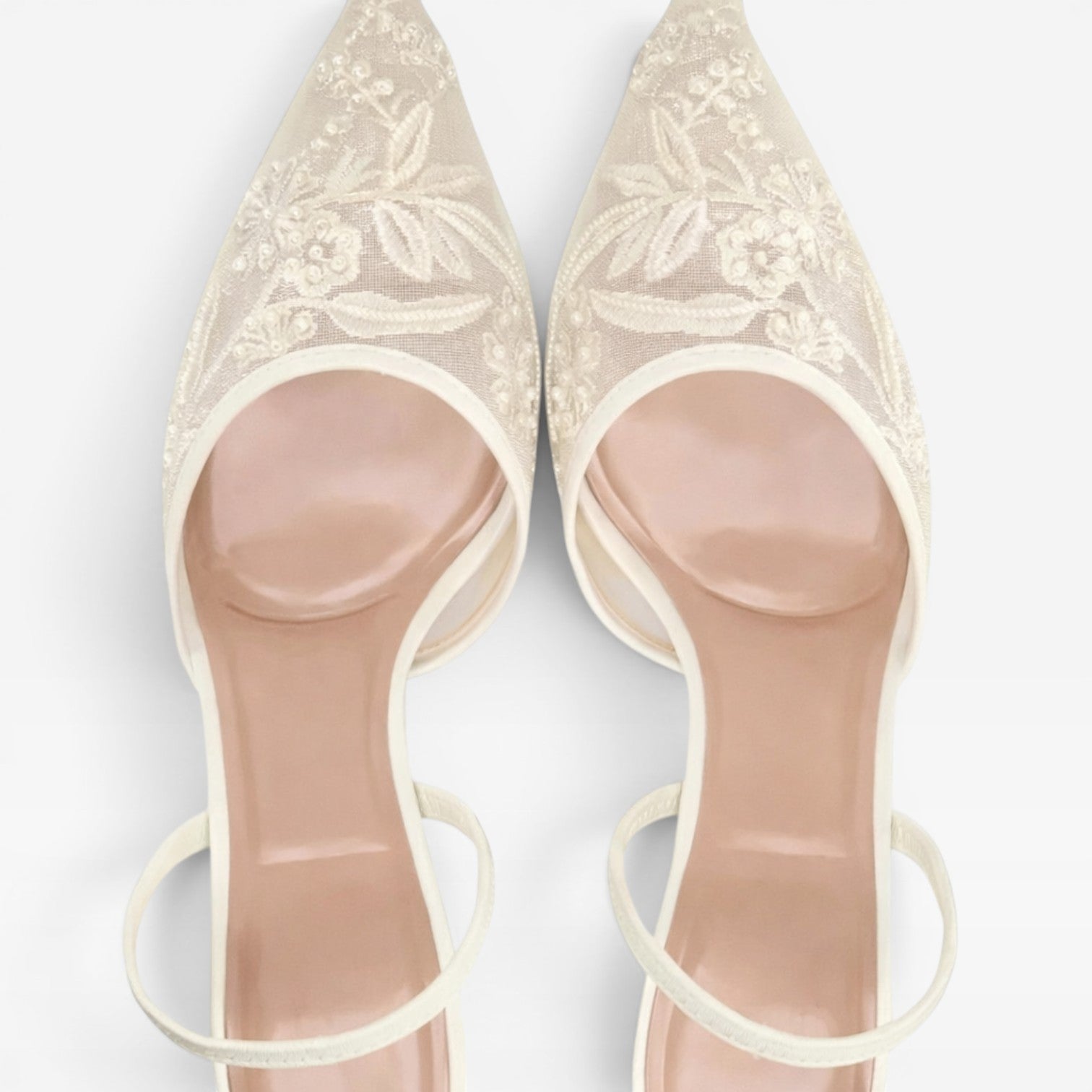 Women's Embroidered Slingback Heels – Floral Mesh Pointed Toe Wedding Shoes