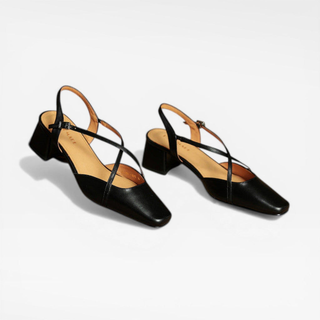 Women’s Summer Leather Low Block Heel Slingbacks – Comfortable Closed Toe Shoes