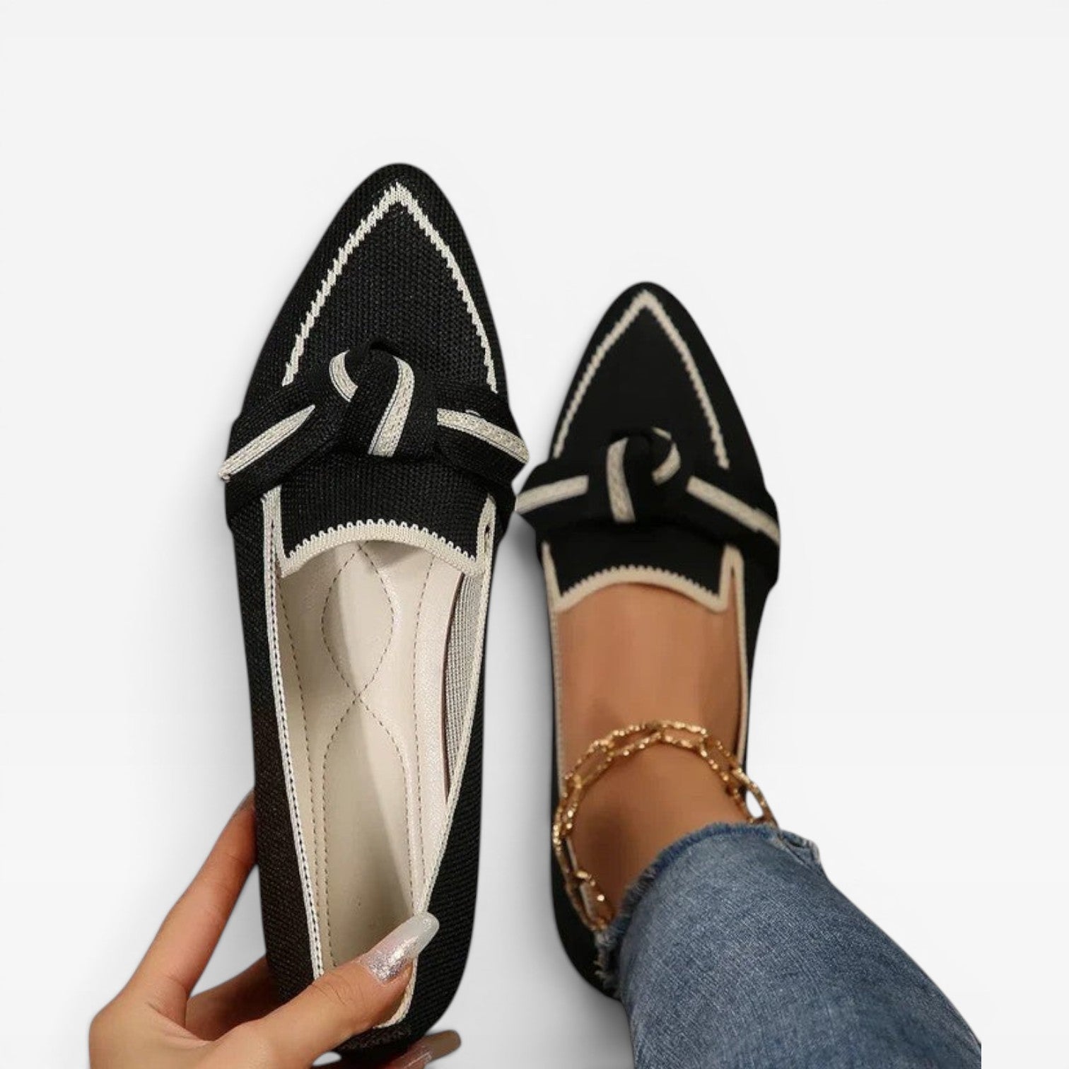 Women’s Pointed Toe Loafers – Knit Slip-On Casual Shoes