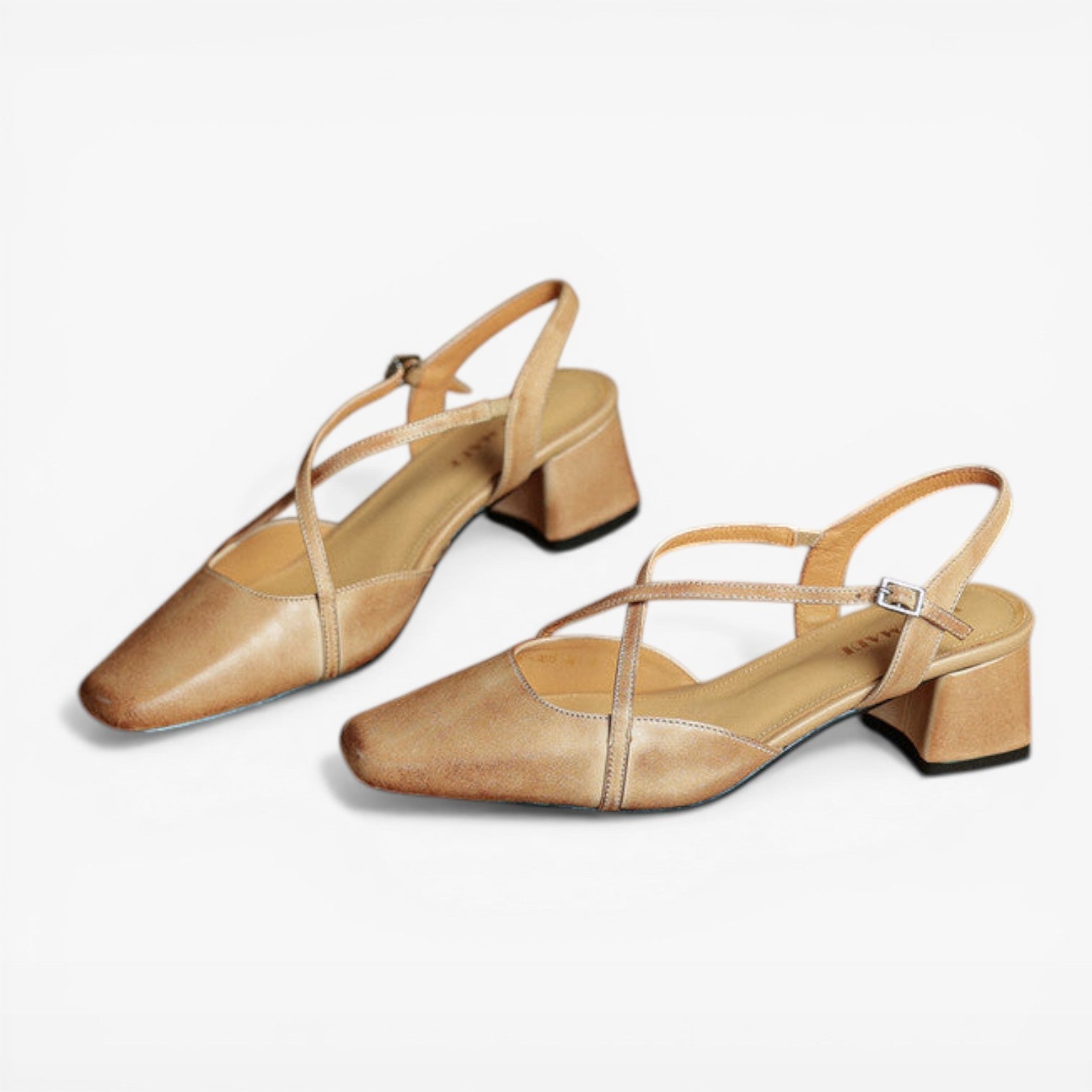 Women’s Summer Leather Low Block Heel Slingbacks – Comfortable Closed Toe Shoes