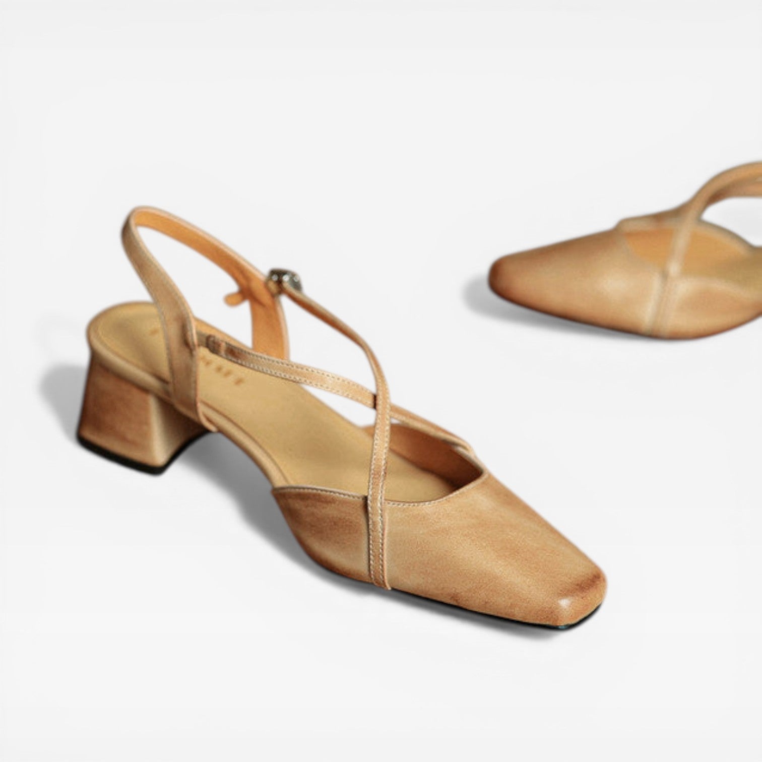 Women’s Summer Leather Low Block Heel Slingbacks – Comfortable Closed Toe Shoes