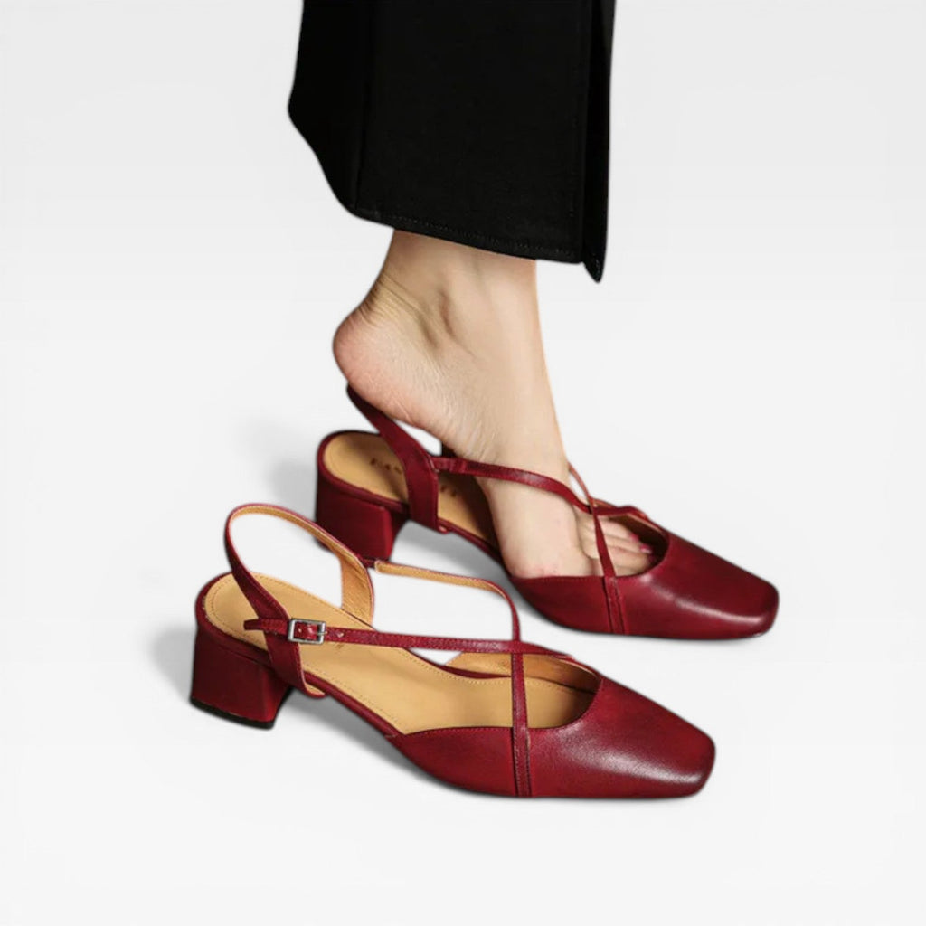 Women’s Summer Leather Low Block Heel Slingbacks – Comfortable Closed Toe Shoes