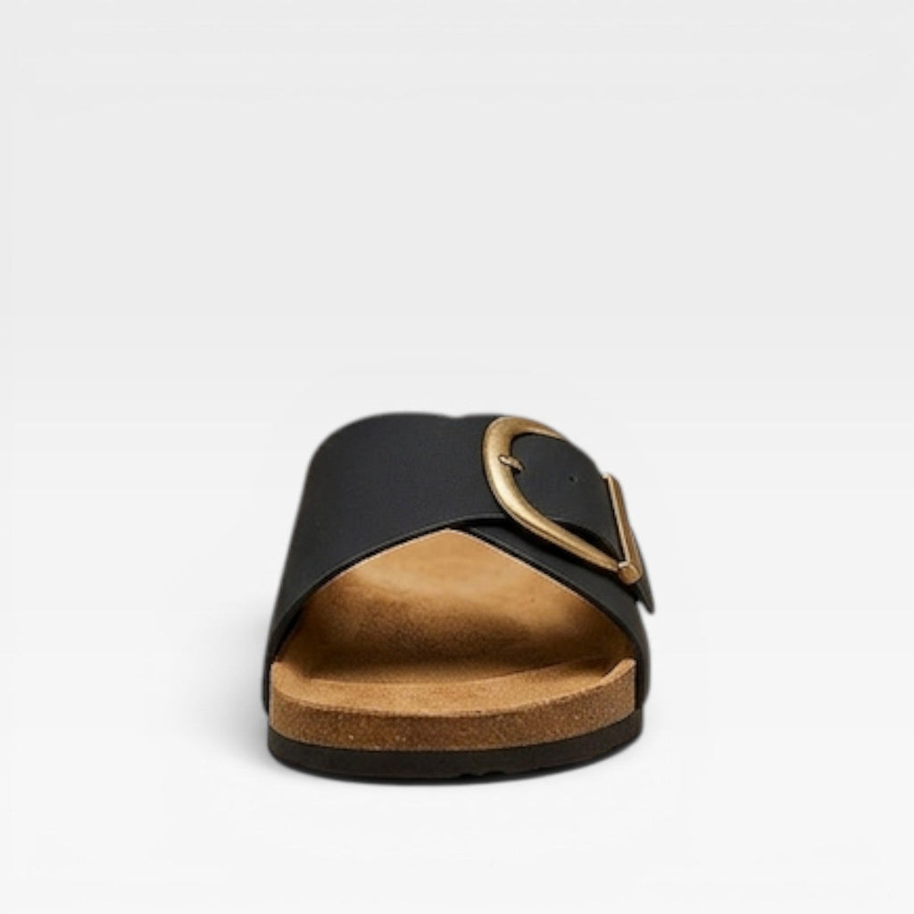 Women’s Summer Slide Sandals – Cushioned Walking Comfort with Gold Buckle