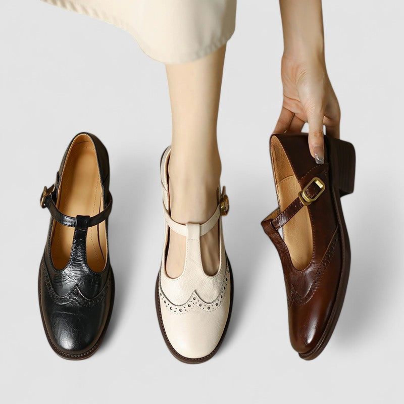 Women’s Leather Mary Jane Flats – Classic Vintage Style Shoes