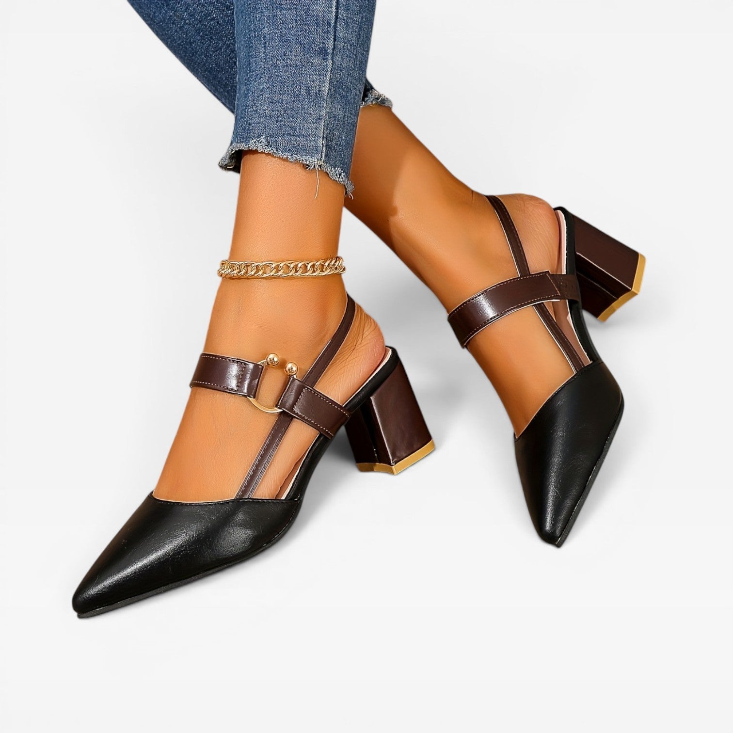 Women’s Gold Heeled Sandals – Block Heel Dress Sandals for Summer