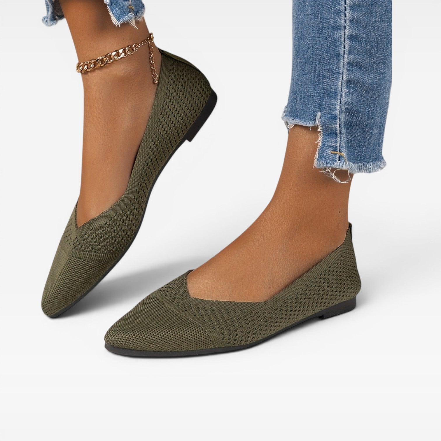 Women’s Pointed Ballet Flats – Breathable Knit Flat Shoes