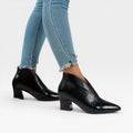 Women’s Croc Effect Ankle Boots – Elegant Pointed Toe Heeled Boots