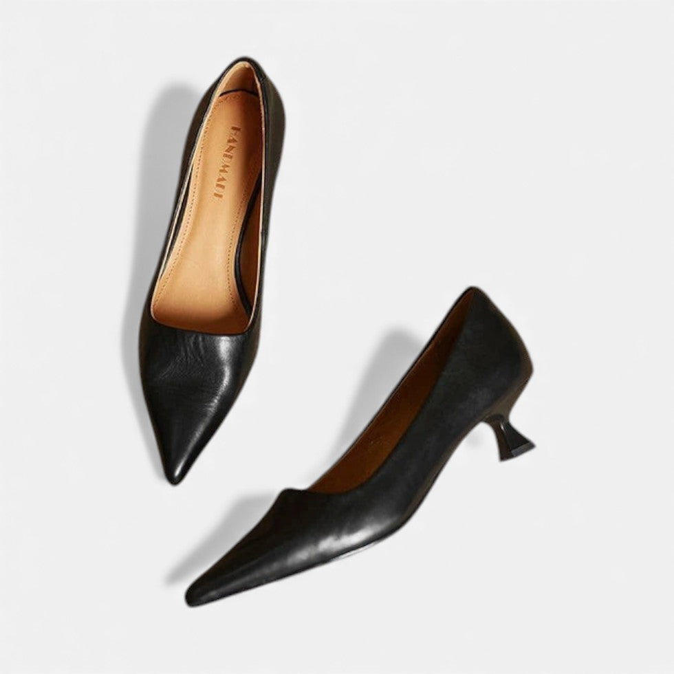 Women’s Leather Kitten Heels – Elegant Pointed Toe Low Heel Pumps