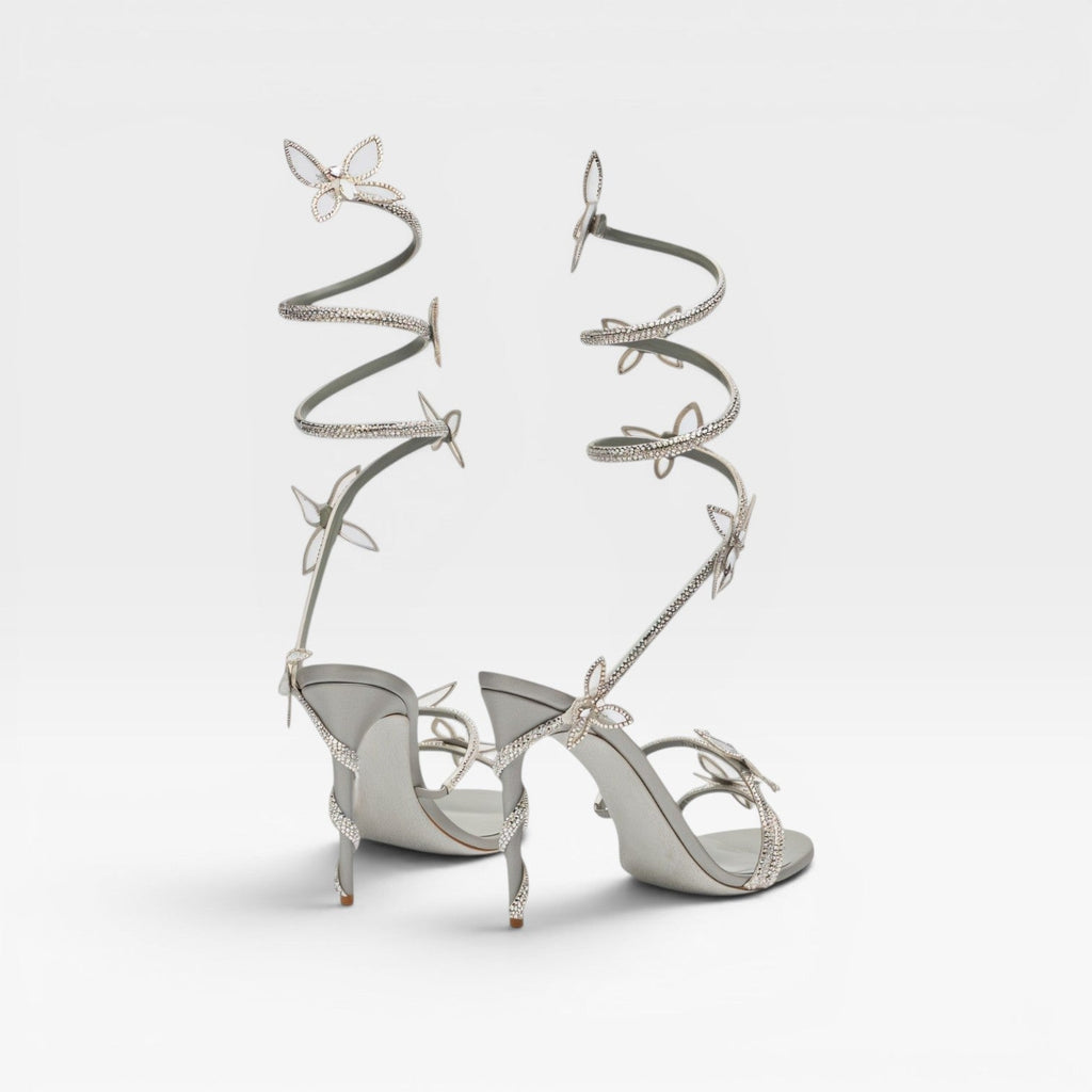 Women's Crystal Butterfly Spiral Heels – Elegant Strappy Sandals for Special Occasions